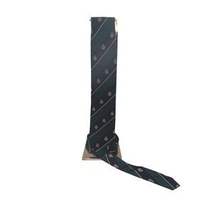 Matinique Silk Necktie Mens Green Navy Gold Crest Stripes Hand Made